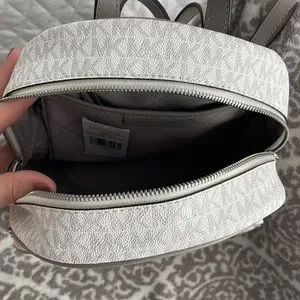 MICHAEL Michael Kors backpack with tag intact. Michael Kors Off-White Monogram Canvas & Tan Leather  main image 4